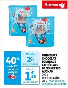 Auchan - Mini Oeufs Chocolat Fourrage Lait Eclats De Noisettes : Délice chocolaté avec éclats de noisettes