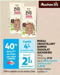 Auchan Bio - Muesli Croustillant Quinoa Chocolat