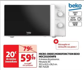 Beko - Micro-Ondes Monofonction MOC20100WFB 