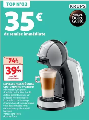 Krups Espresso Nescafé Dolce Gusto Mini Me YY3888FD : Machine à café compacte, promo spéciale, design élégant et simplicité d'utilisation.