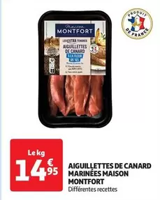 Maison Montfort - Aiguillettes de Canard Marinées : Délicieuses, prêtes à cuisiner, idéales pour vos plats raffinés.