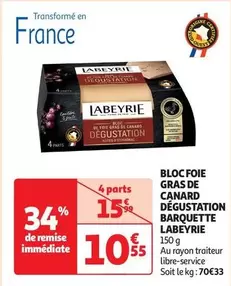 Labeyrie - Bloc Foie Gras De Canard Dégustation Barquette - Produit raffiné, idéal pour vos apéritifs ou repas festifs.