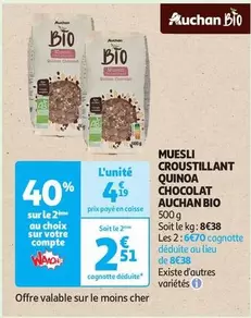 Auchan - Muesli Croustillant Quinoa Chocolat Bio