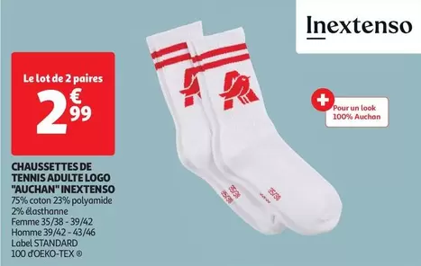 Chaussettes de Tennis Adulte Inextenso chez Auchan - Confort et Style pour Vos Activités Sportives