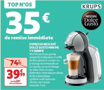 Krups Espresso Nescafé Dolce Gusto Minime Yy38888fd : Machine à café compacte avec promotions exclusives et caractéristiques innovantes