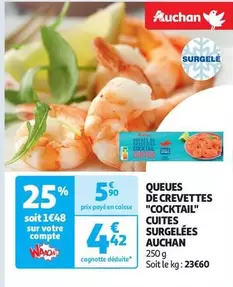 Auchan - Queues de Crevettes Cocktail Cuites Surgelées : Délicieuses et Pratiques pour Vos Apéritifs!