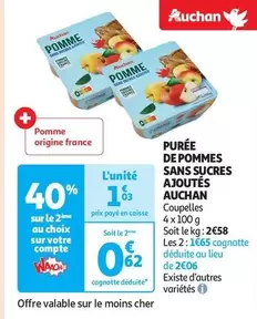 Auchan - Purée De Pommes Sans Sucres Ajoutés