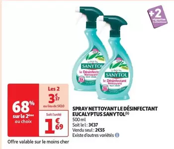 Sanytol Spray Nettoyant Désinfectant Eucalyptus - Nettoyage efficace et désinfection au parfum frais