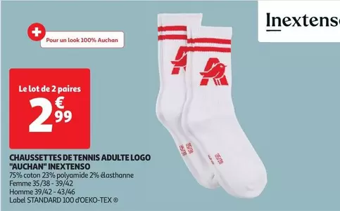 Inextenso - Chaussettes de Tennis Adulte avec Logo Auchan