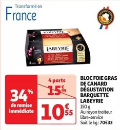 Labeyrie - Bloc de Foie Gras de Canard en Barquette : Dégustation de qualité supérieure