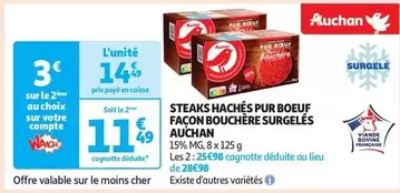 Auchan - Steaks Hachés Pur Boeuf Façon Bouchère Surgelés : Qualité bouchère, 100% pur boeuf, surgelés pour un goût authentique.