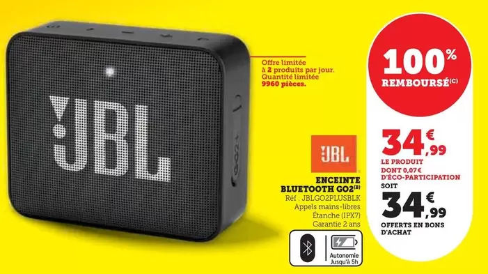 JBL - Enceinte Bluetooth Go2 offre à 34,99€ sur Hyper U