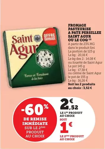 Saint Agur - Fromage Pasteurise A Pate Persillee offre à 2,52€ sur Hyper U