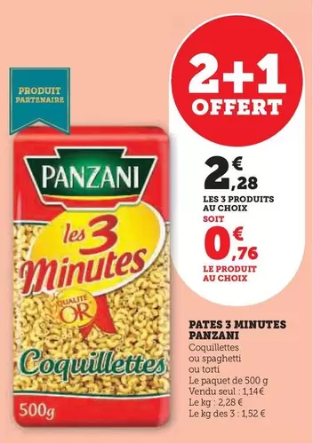 Panzani - Pates 3 Minutes offre à 1,14€ sur Hyper U