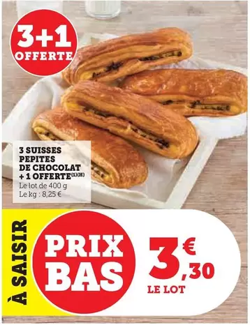 3 Suisses Pepites De Chocolat + 1 Offerte offre à 3,3€ sur Super U