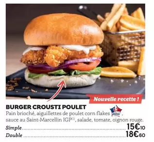 Burger Crousti Poulet offre à 15,1€ sur Poivre Rouge