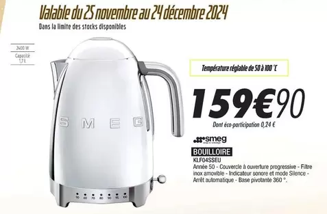 Smeg - Bouilloire Refrigerate offre à 159,9€ sur Blanc Brun