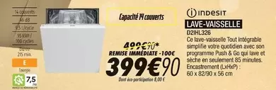 Indesit - Lave-vaisselle D21h1326 offre à 399,9€ sur Blanc Brun