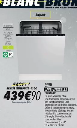 Beko - Lave-vaisselle offre à 439,9€ sur Blanc Brun