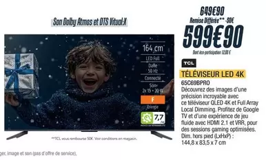 TCL - Téléviseur Led 4k 65c98bp0 offre à 599,9€ sur Proxi Confort