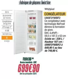 Whirlpool - Congelateur UW8F2YWBIF2 offre à 699,9€ sur Proxi Confort