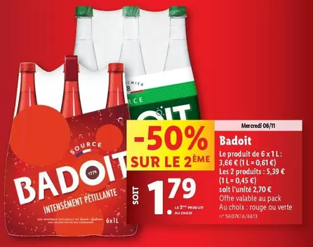 Badoit - Le Produit De 6 X 1L offre à 3,66€ sur Lidl