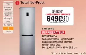 Total - Réfrigérateur RB33J3205SA offre à 649,9€ sur Extra