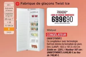 Whirlpool - Congelateur Uw6f2wbf2bj offre à 6999,9€ sur Extra