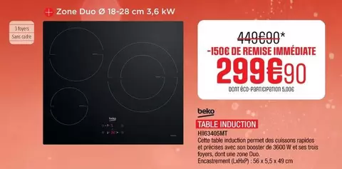 Beko - Table Induction offre à 299,9€ sur Extra