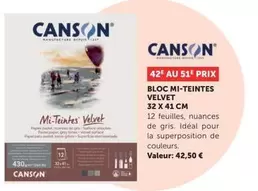 Canson - Bloc Mi-teintex Velvet offre à 42,5€ sur Le Géant des Beaux-Arts