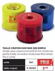 Taille-Crayon Kum Wax 226 Simple offre à 2,45€ sur Le Géant des Beaux-Arts