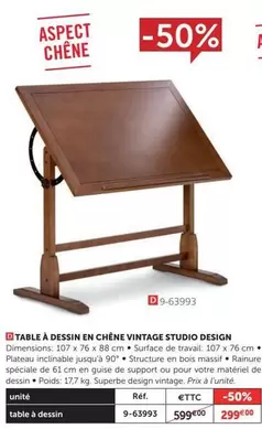 Table À Dessin En Chêne Vintage Studio Design offre à 299€ sur Le Géant des Beaux-Arts