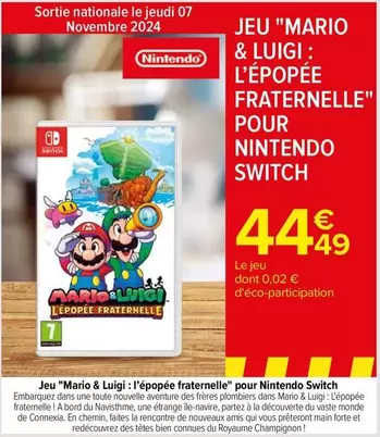 Nintendo - Mario & Luigi: L'épopée Fraternelle sur Switch - Un jeu d'aventure coopératif pour vivre une expérience fraternelle unique!