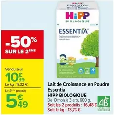 Hipp Biologique Lait De Croissance En Poudre Essential - Lait Bio pour Enfants avec Nutriments Essentiels