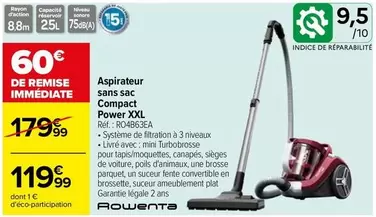 rowenta - aspirateur sans sac compact power xxl