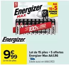 Energizer - Lot De 15 Piles +5 Offertes Max Aa/lr6