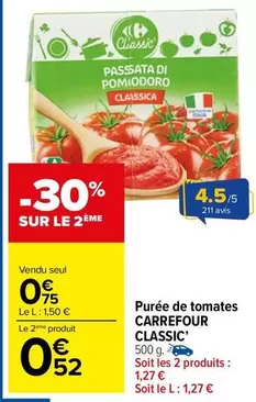 Carrefour - Purée De Tomates Classic' offre à 0,75€ sur Carrefour Market