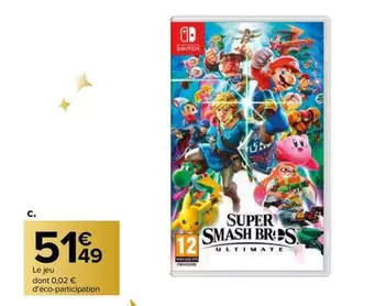 Nintendo Switch - Super Smash Bris offre à 51,49€ sur Carrefour