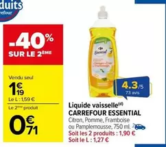 Carrefour - Liquide Vaisselle Essential offre à 1,19€ sur Carrefour