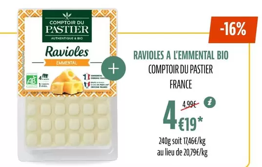 Compotour Du Pastier - Ravioles A L'emmental Bio offre à 4,19€ sur La Vie Claire