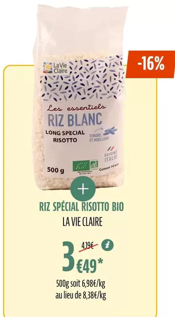 La Vie -  Elaire - Riz Special Risotto Bio offre à 3,49€ sur La Vie Claire