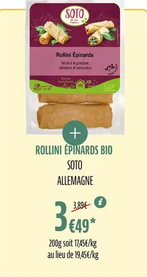 Soto - Rollini Epinards Bio offre à 3,49€ sur La Vie Claire