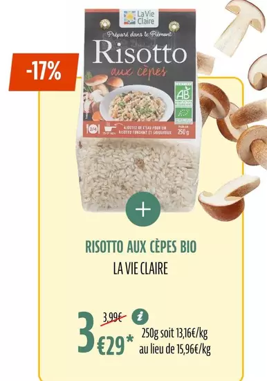 La vie claire - Risotto Aux Cepes Bio offre à 3,29€ sur La Vie Claire