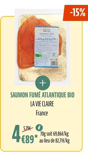 La vie claire - Saumon Fumé Atlantique Bio offre à 4,89€ sur La Vie Claire