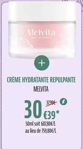 Melvita - Crème Hydratante Repulpante offre à 30,39€ sur La Vie Claire