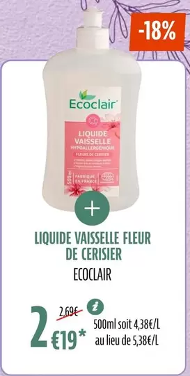 Ecoclair - Liquide Vaisselle Fleur De Cerisier offre à 2,19€ sur La Vie Claire