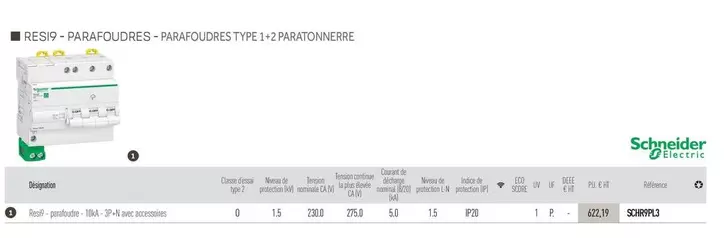 Schneider - Resi9-Parafoudre-10KA-3P +N Avec Accessoires offre à 622,19€ sur Rexel