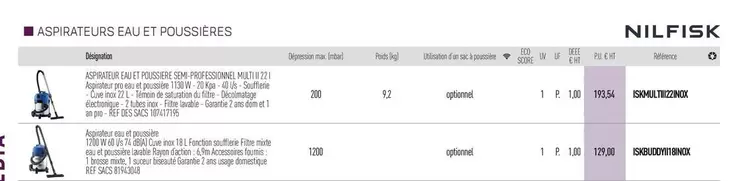Nilfisk - Aspirateurs Eau Et Pousseries offre à 129€ sur Rexel