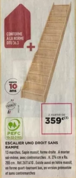 Escalier Uno Droit Sans Rampe offre à 359€ sur Lapeyre