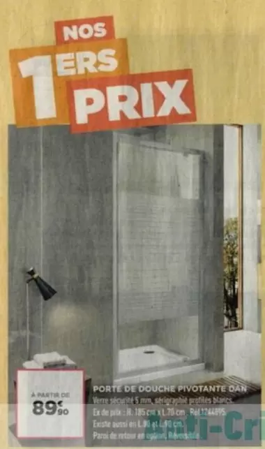 Porte De Douche Pivotante Sans Fil offre à 89€ sur Lapeyre